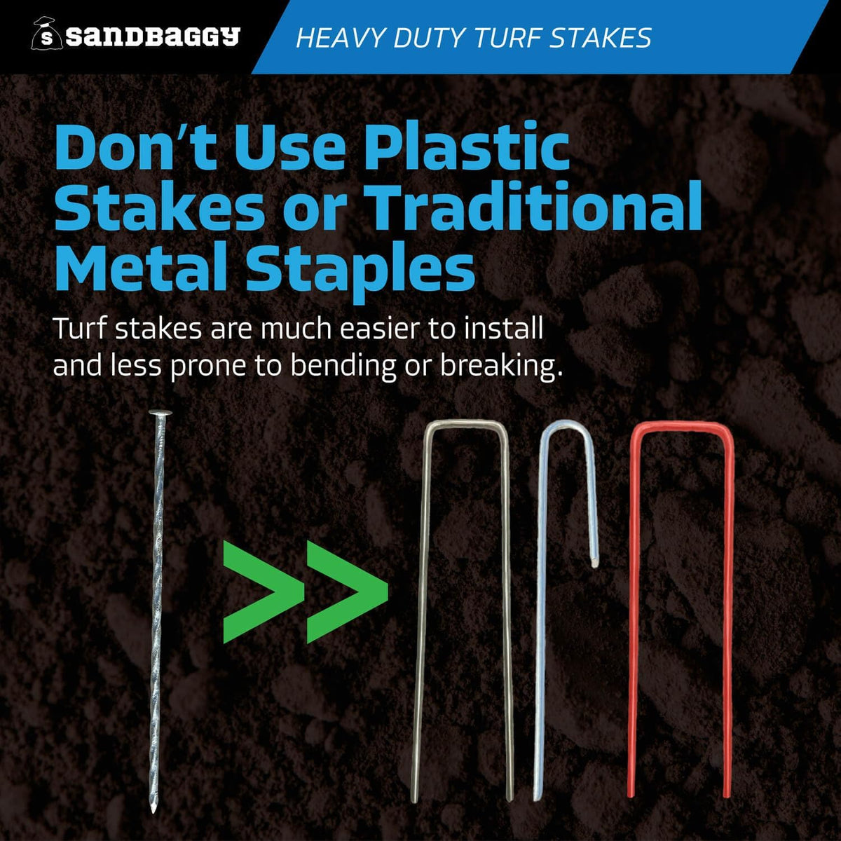 Sandbaggy 12" Heavy Duty Galvanized Artificial Turf Stakes - Spiral Landscape Nails - Ground