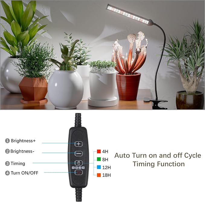 GooingTop Grow Light for Indoor Plants Growing,5000K White Full Spectrum Gooseneck Plant Lamp