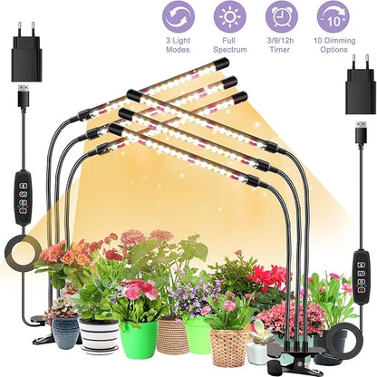 3head Plant Lights, 2Pack Grow Lights for Seed Starting, Full Spectrum Growing Lamps with Clip for