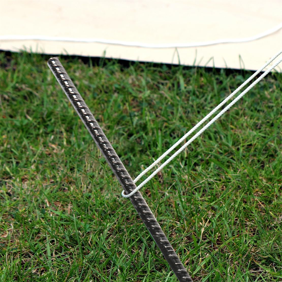 Ground Anchor Stakes, Heavy Duty Straight Rebar Stakes Forged 15inch Camping Stakes with Chisel