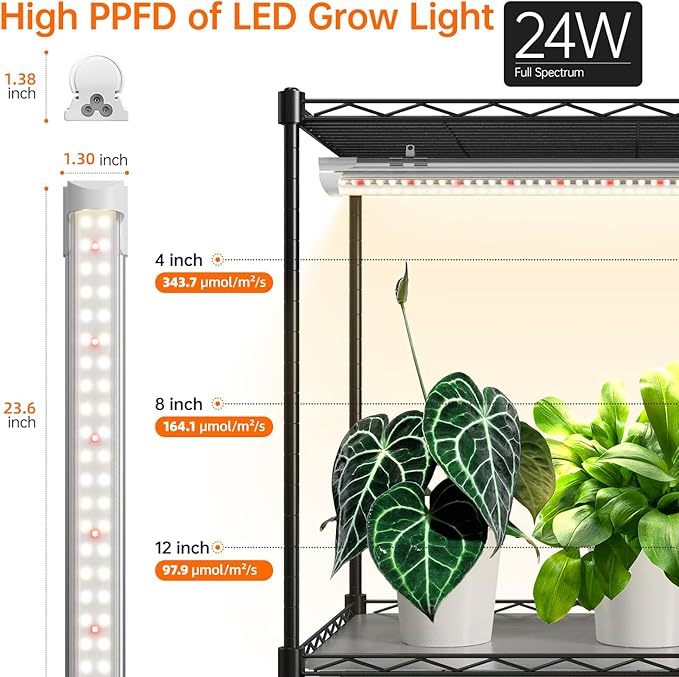 Bstrip 5-Tier Plant Shelf with Grow Light, Large L-Shaped or Long Shape Indoor Plant Stand, 8 Pack