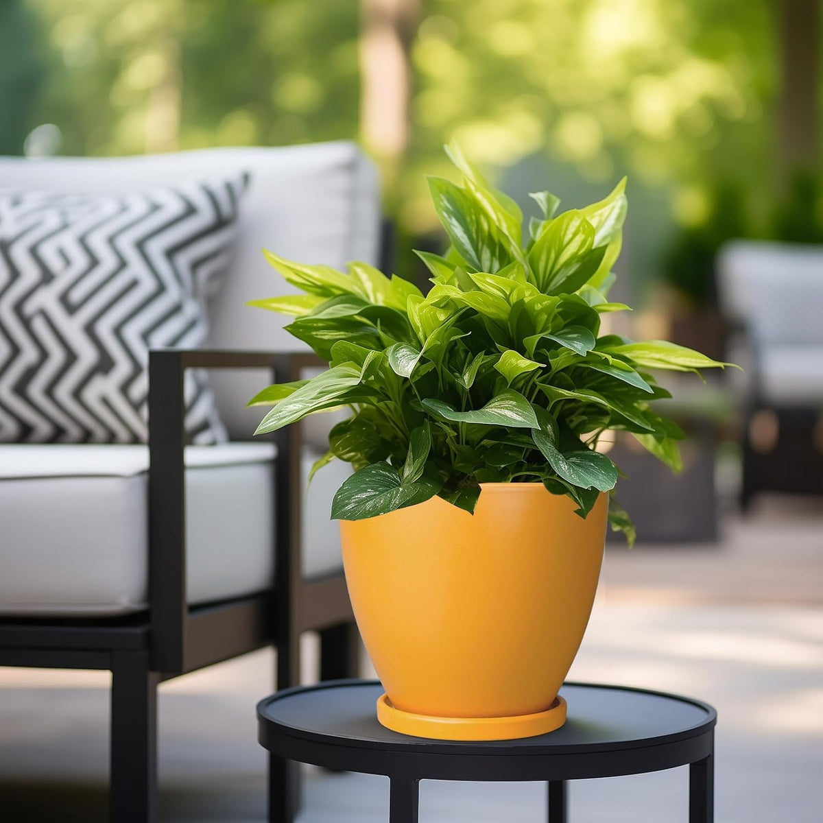 Ceramic Plant Pot - 8 Inch Planter for Indoor Outdoor Plants, Round Flower Pots with Drainage and