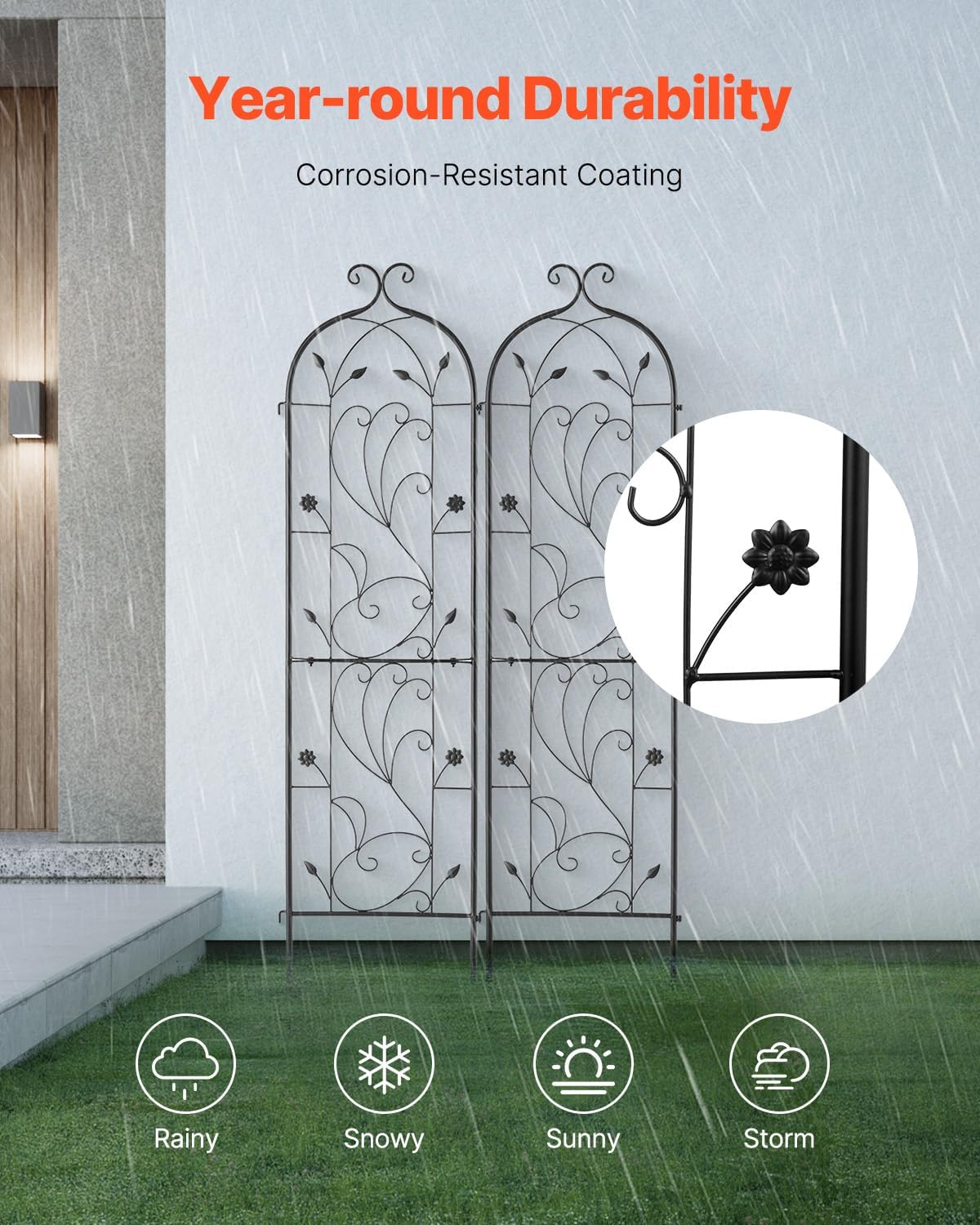VEVOR Garden Trellis for Climbing Plants, 60 x 15 in, 2 Packs Rustproof Metal Garden Flower