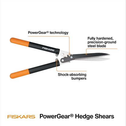 Fiskars PowerGear Hedge Shears - 23" Stainless Steel Blades - Plant Cutting Scissors with Sharp