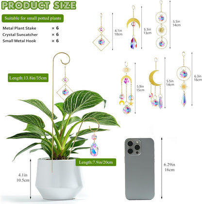 HDCRYSTALGIFTS 6 Pack Small Trellis for Potted Plants Indoor with Colorful Crystal Sun Catcher