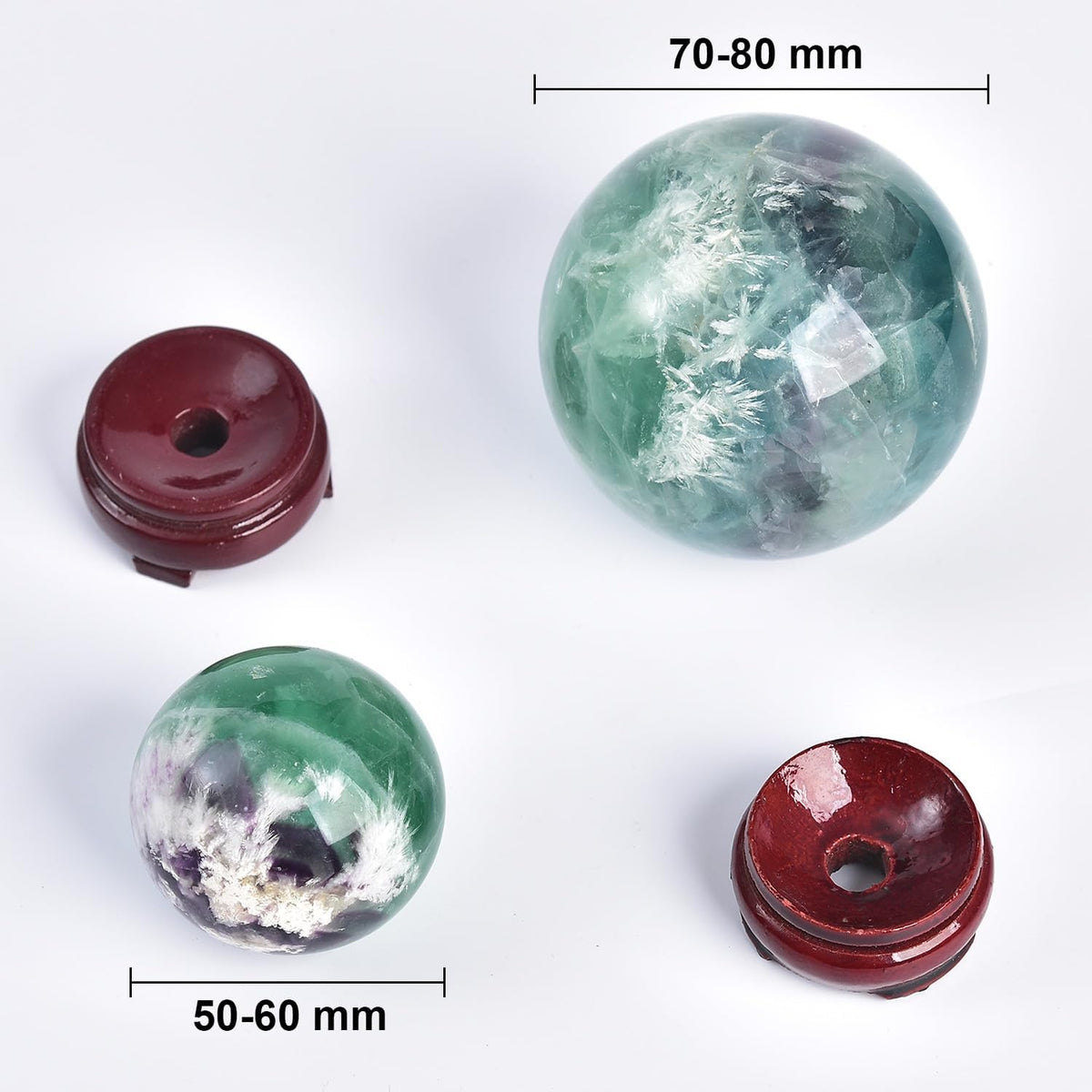 JIC Gem 2.7-3.1 inch(70-80mm) Large Crystal Ball Feather Fluorite Healing Crystals Sphere with