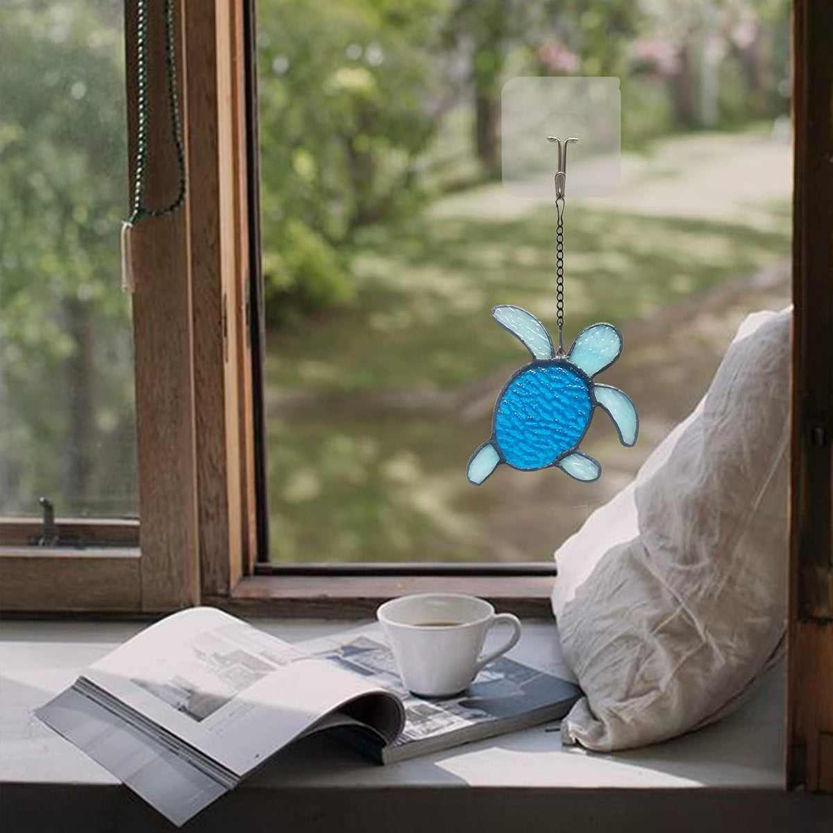 Sea Turtle Decor Stained Glass Window Hangings,Sea Turtle Sun Catcher Wall Art Window Decor for