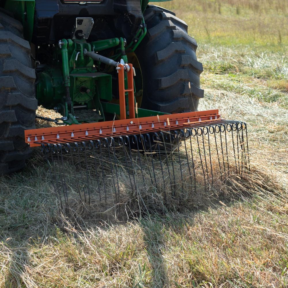Titan Attachments 3 Point 5 FT Pine Straw Needle Rake, Category 1 Tractors, Coil Spring Tines