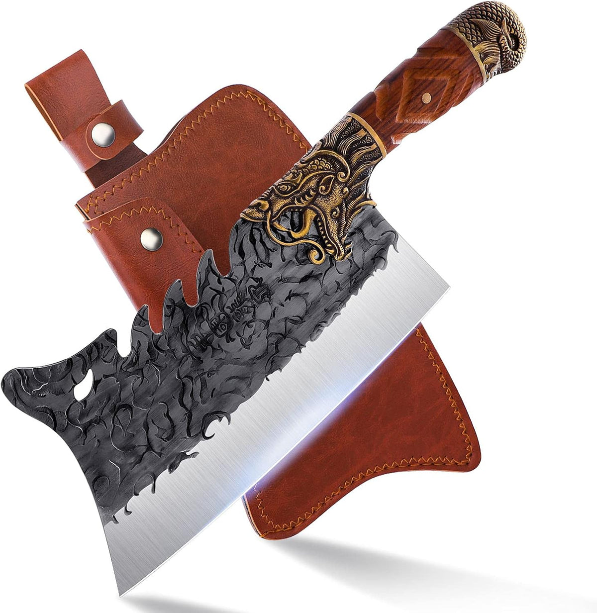 ROCOCO Cleaver Knife Meat Cutting Heavy Duty Bone Butcher Chopper Large Hand Forged Chinese Dragon