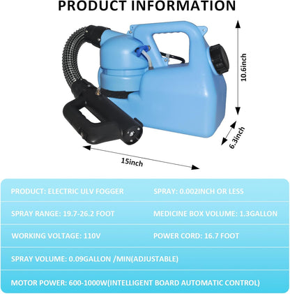 6L(1.59 Gallon) Electric ULV Cold Fogger Machine,Electric Atomizer Sprayer,Electric Fogger