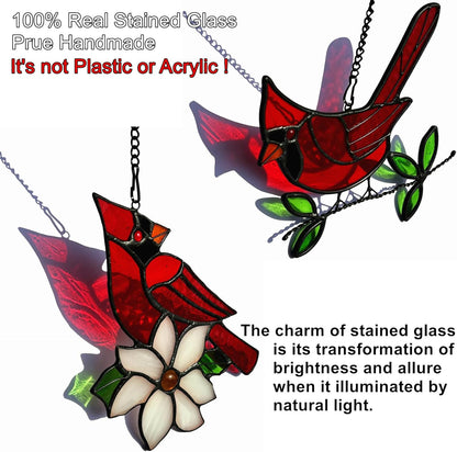2 Packs Stained Glass Red Cardinal Memorial Gifts for Women, Stained Glass Window Hanging, Red