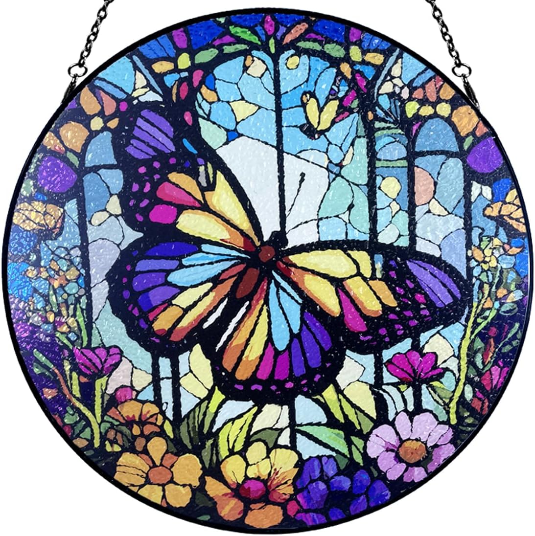 12''Stained Glass,Large Butterfly Decor Window Hanging,Handmade for Window Decoration,Painted
