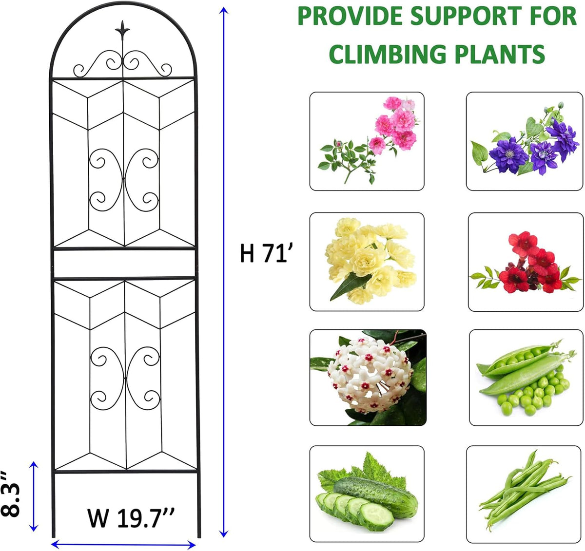 4 Pack Metal Garden Trellis 71" Tall Outdoor Climbing Plant Support for Roses, Flowers, Rustproof