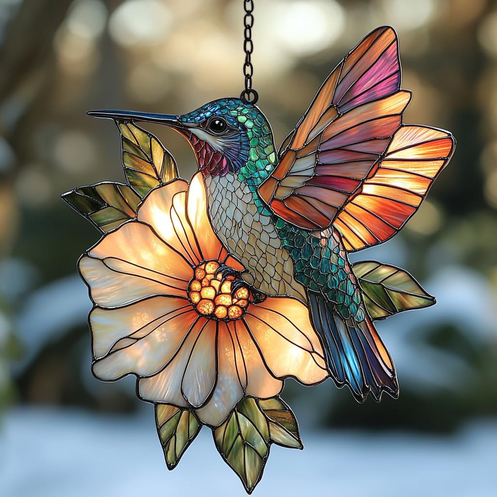 Hummingbird Mosaic Style Acrylic Suncatcher Stained Glass Effect Window Car Hanging Christmas