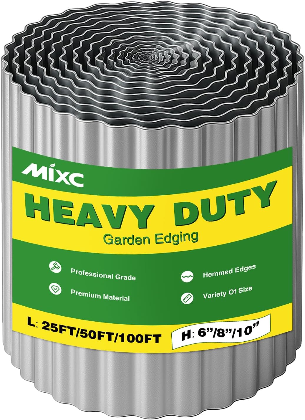 MIXC Corrugated Metal Garden Edging, Landscape Border for Lawn, Flower Bed & Paver (Silver, 8 Inch