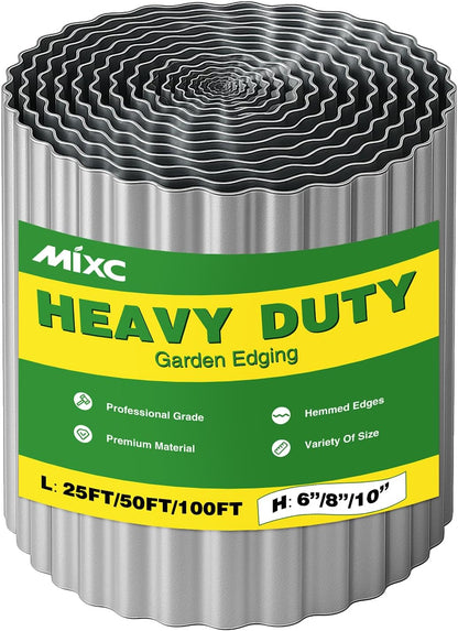 MIXC Corrugated Metal Garden Edging, Landscape Border for Lawn, Flower Bed & Paver (Silver, 8 Inch