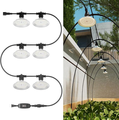 6-Light Outdoor LED Grow Lights – Waterproof Full Spectrum Greenhouse Lights for Plants, 21.3FT