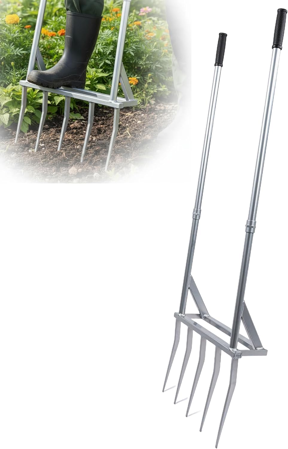 5-Tine Broad Fork Heavy Duty Garden Fork Built Tough for Lasting Durability Loosen and Aerate Clay