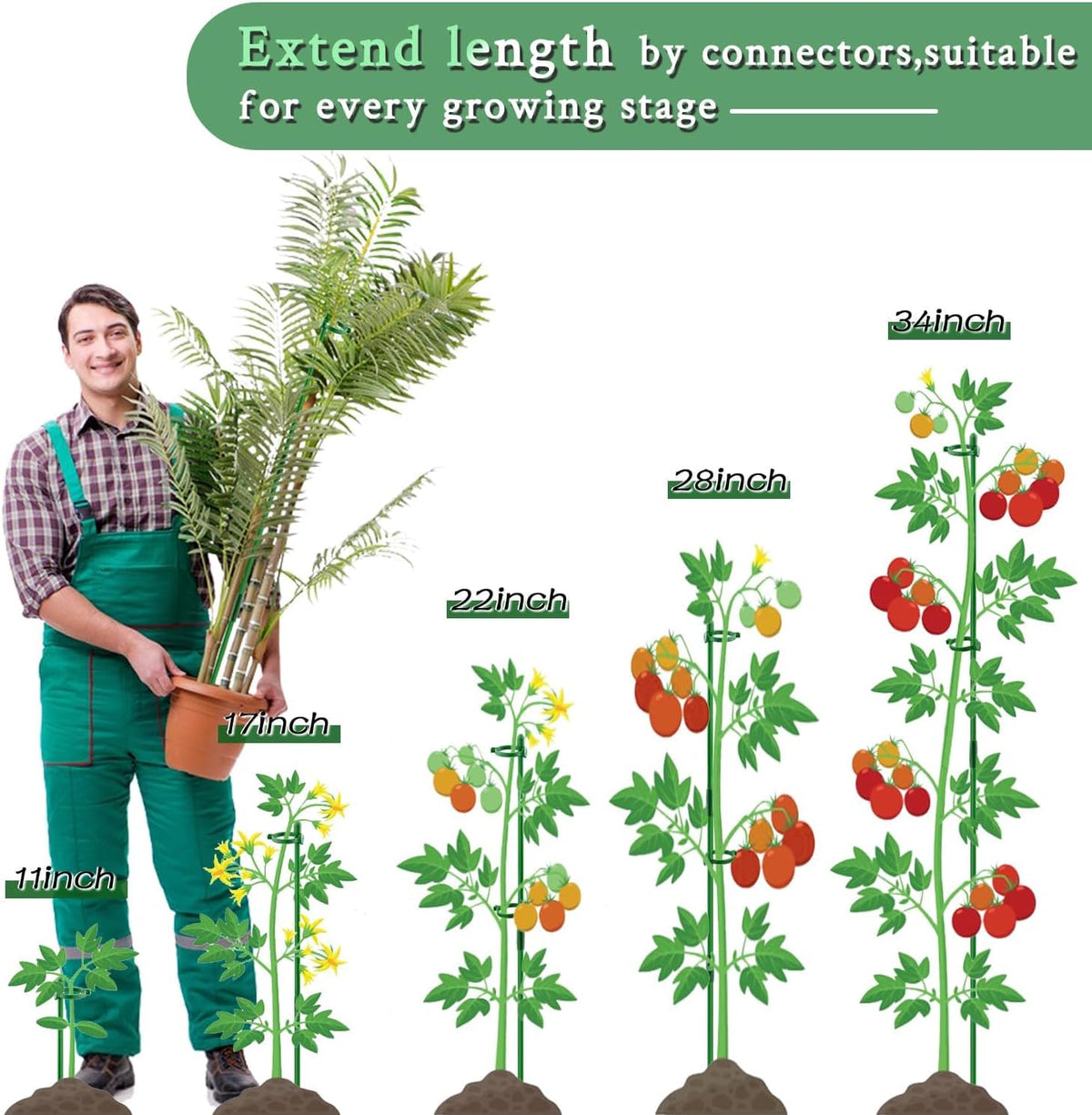 Plant Stakes 17inch &11inch SupKing Adjustable Length Plant Support Stake 16Pcs Green Orchid Stick