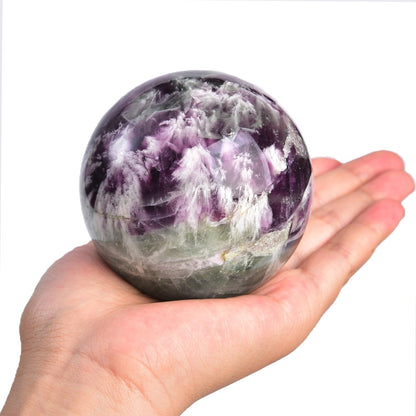 JIC Gem 2.7-3.1 inch(70-80mm) Large Crystal Ball Feather Fluorite Healing Crystals Sphere with