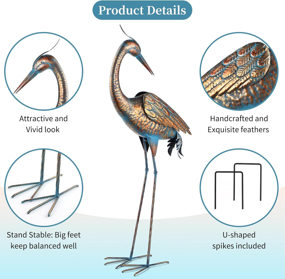 chisheen Garden Crane Statues Blue Heron Metal Yard Art Outdoor Decoration,Large Sculptures for