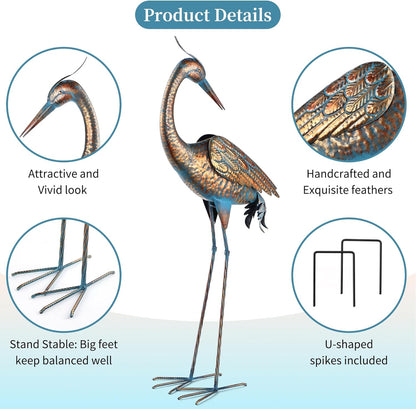 chisheen Garden Crane Statues Blue Heron Metal Yard Art Outdoor Decoration,Large Sculptures for