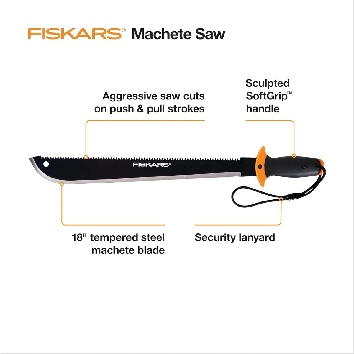 Fiskars Machete Saw, Gifts for Dad, Tempered Steel Blade and Lanyard, 18", Black