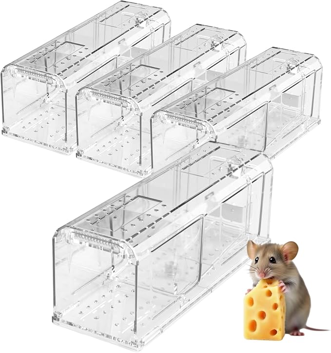 4PCS Humane Mouse Trap No Kill， Live Catch and Release Mouse Traps for Small Rat Rodent, Mousetrap
