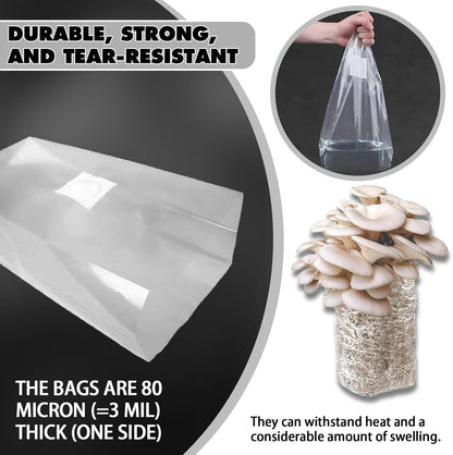 TonGass 60-Pack Autoclavable Mushroom Grow Bags Bulk with Microporous Filter Patchs - Large