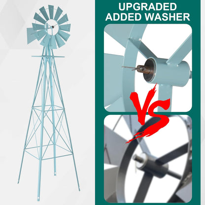Garden Windmill for Yard Decor, 8 ft Tall Metal Windmill with Spinning Blades, Weather-Resistant