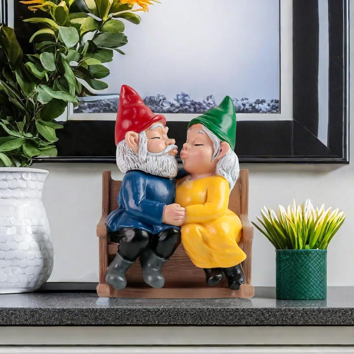 Kiss Garden Gnome Statue Couple in Love Collectible Figurine Mr and Mrs Gnome Sculpture Romantic