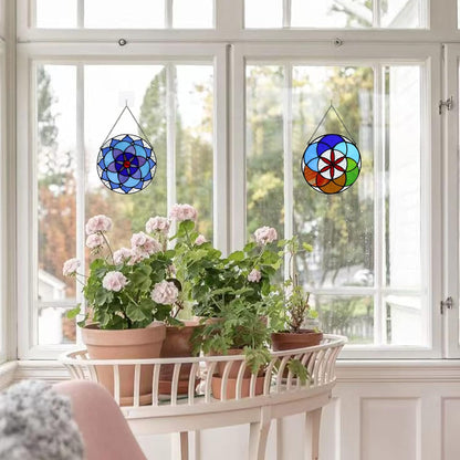 Flower of Life Decor Stained Glass Window Hanging,Sacred Geometry Spiritual Gift for Mom on