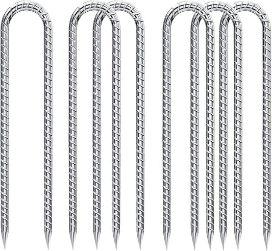 Rebar-Stakes-12-Inch-Galvanized, U Hook Trampoline Stakes 6 Pack Ground Anchors Tent Stakes Heavy