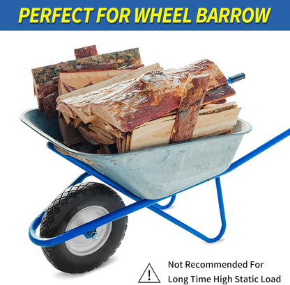 4.80/4.00-8" Wheelbarrow Tire, 16" Flat-Free Solid Tire and Wheel, 3-6" Centered Hub, 5/8" & 3/4"