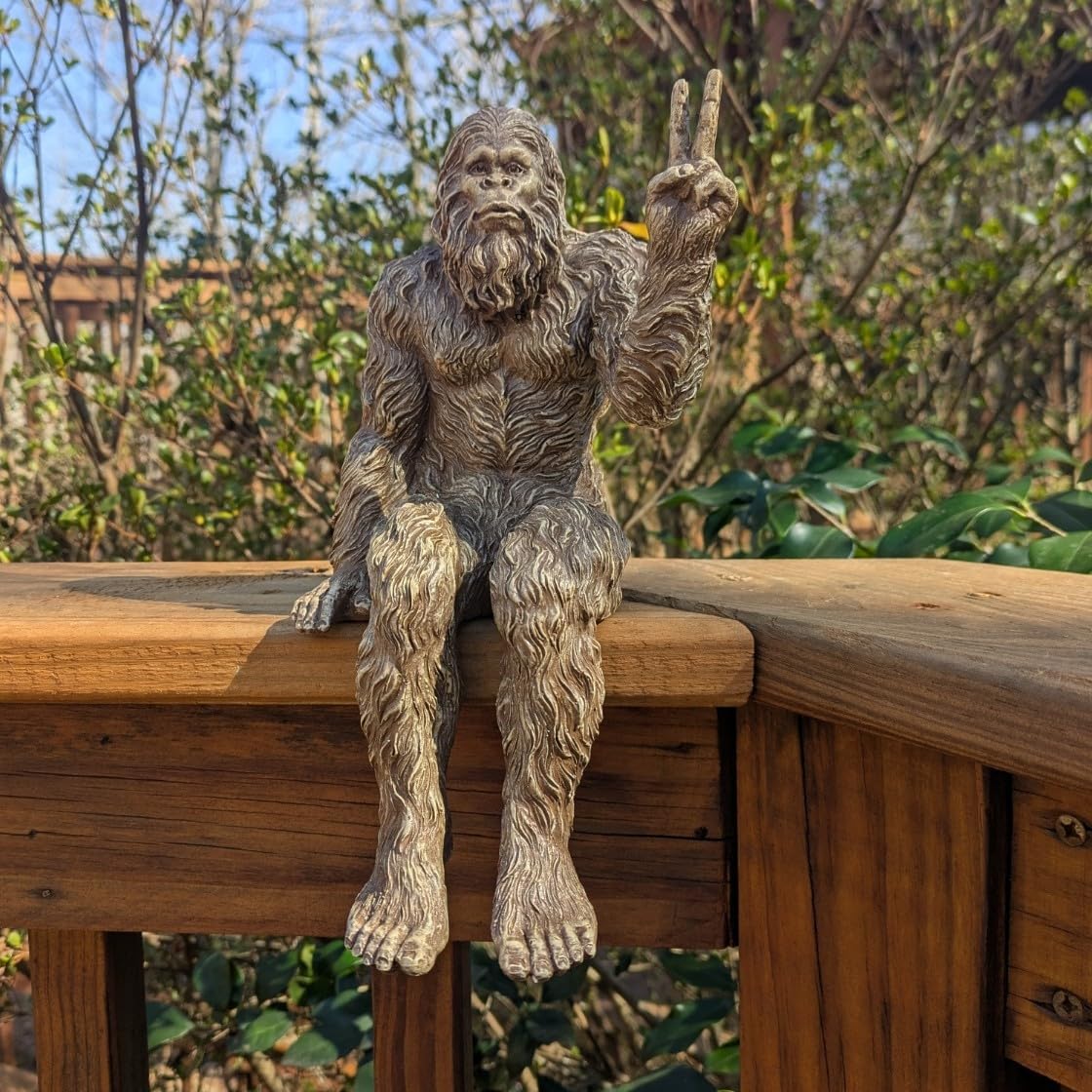 John Bernard & Company Bigfoot Peace Sign Decorative Sasquatch Yeti Statue/Figurine Indoor/Outdoor