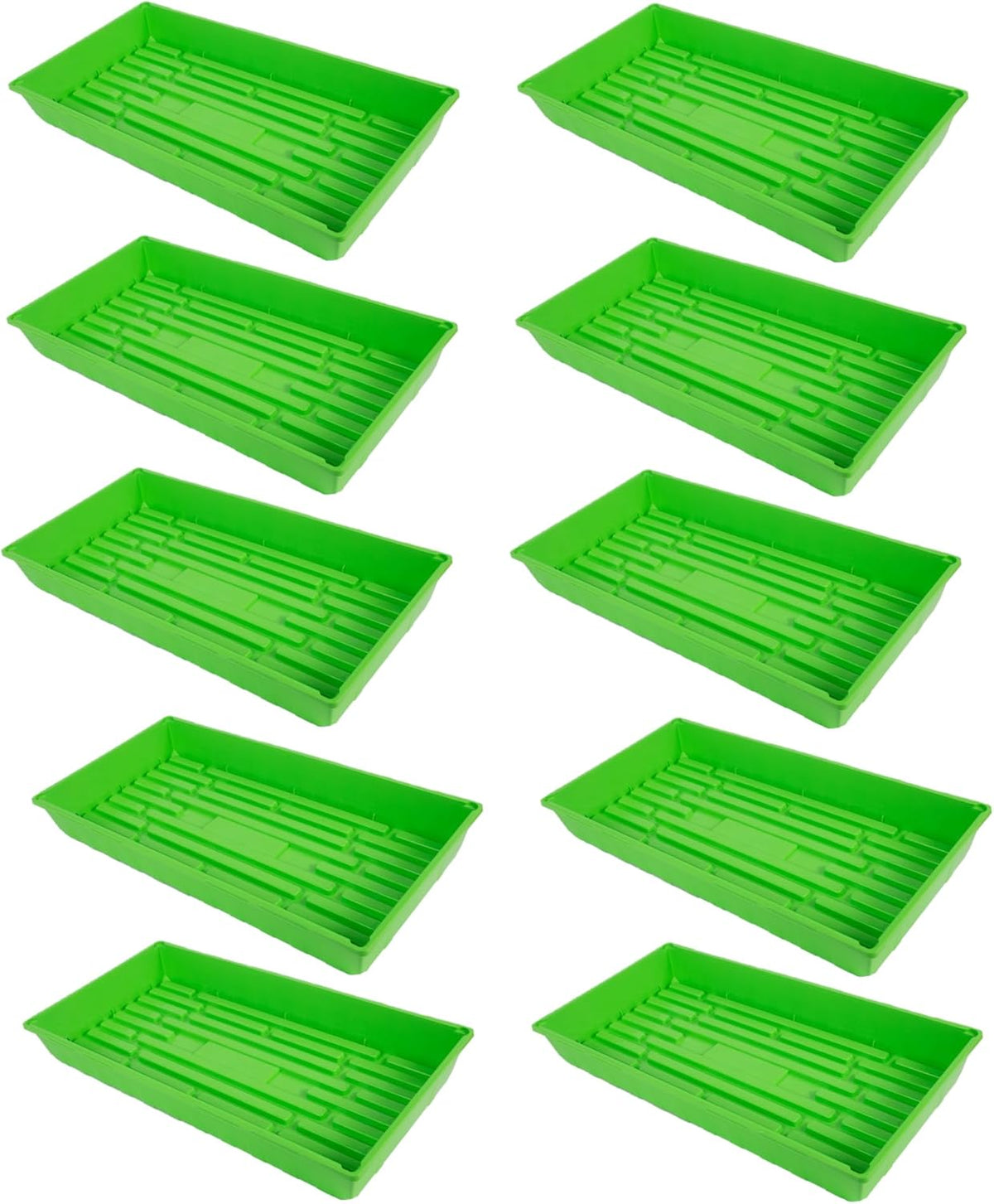 SUNPACK 10" x 20" Mega Plastic Seed Starting Tray, Green, 2.5" (Pack of 10) - No Drainage Holes