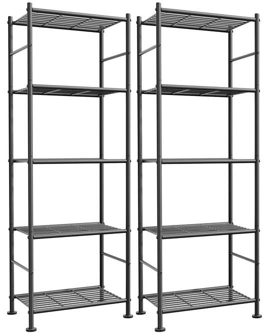 Sakugi Storage Shelves - Set of 2, 5-Tier Metal Shelf Organizer, Space-Saving Garage Shelving with