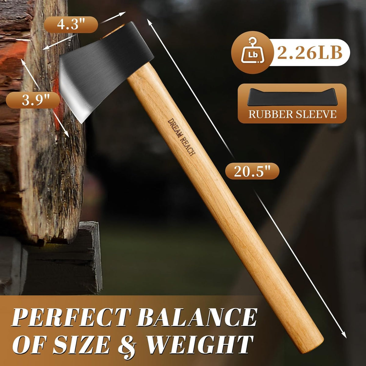 Dream Reach Throwing Axe Set - 2 PCS Professional Hatchets with Wooden Handle, 20.5" Hand Forged
