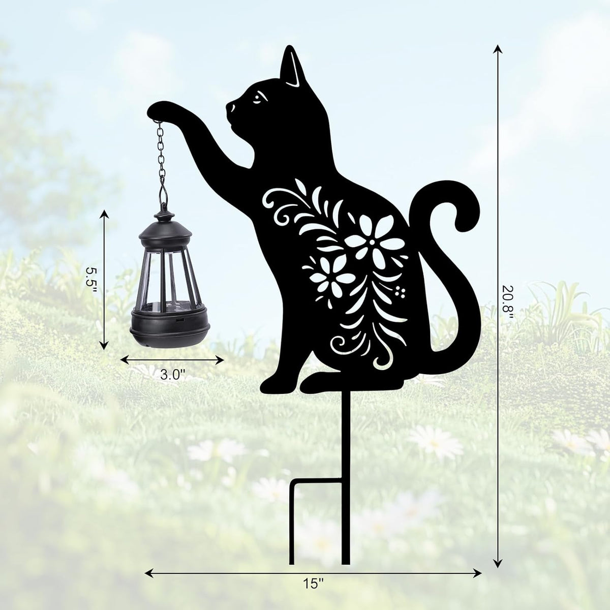 Afirst Solar Outdoor Garden Stake Solar Cat Decorative Stake Light with Lantern Decorative Lights