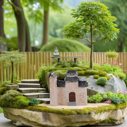 DECHOUS 10Pcs Miniature Village House: Resin Miniature Fairy Garden Houses with Chinese Stone Lion