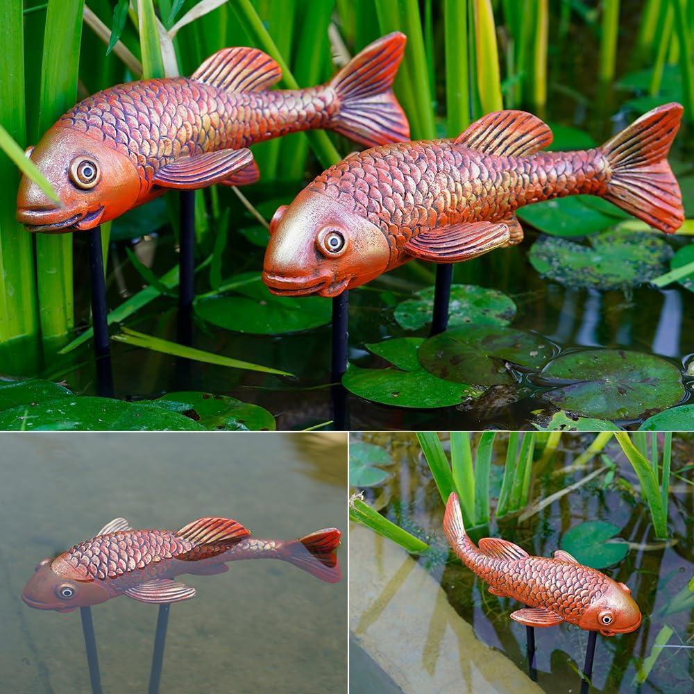 Antique Ceramic Koi Fish Garden Statues - Set of 2 | Exquisite Fish Sculptures for Outdoor, Patio