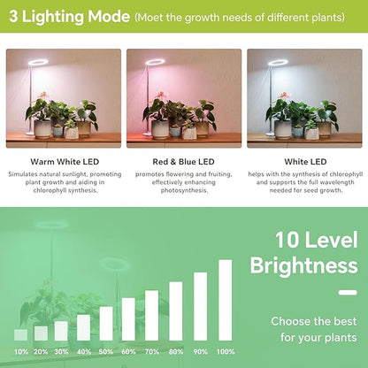 Desktop Grow Light, Height Adjustable Grow Lights for Indoor Plants Full Spectrum, 3 Lighting Mode
