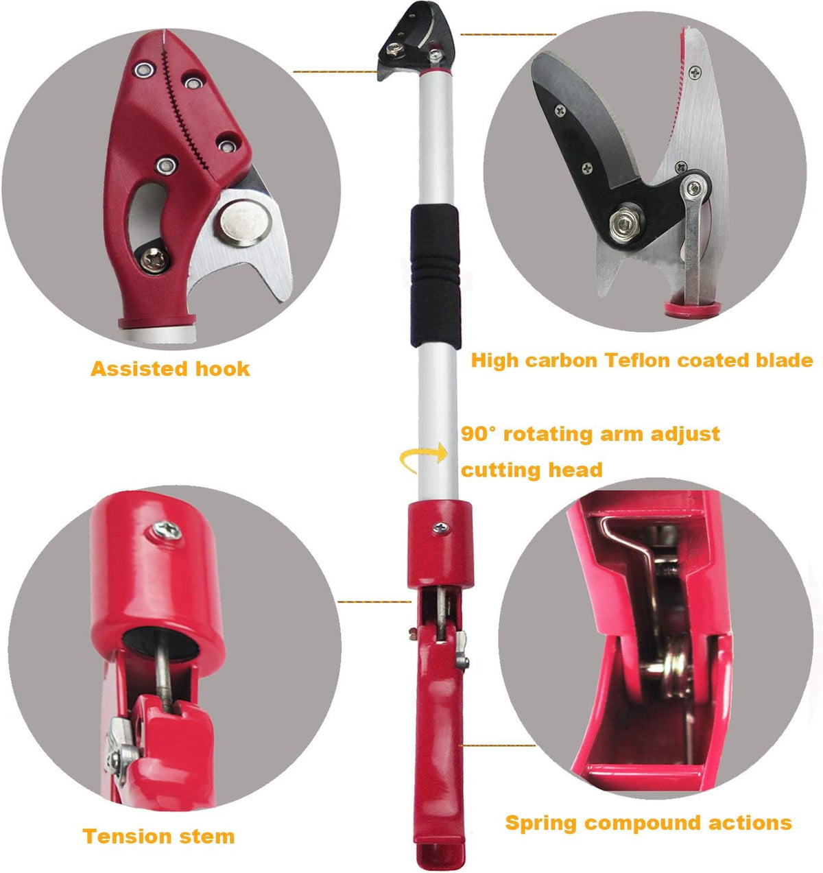 6 Feet Cut and Hold Tree Pruner, Rotation Pole Tree Trimming, Long Reach Fruit Picker, Branches