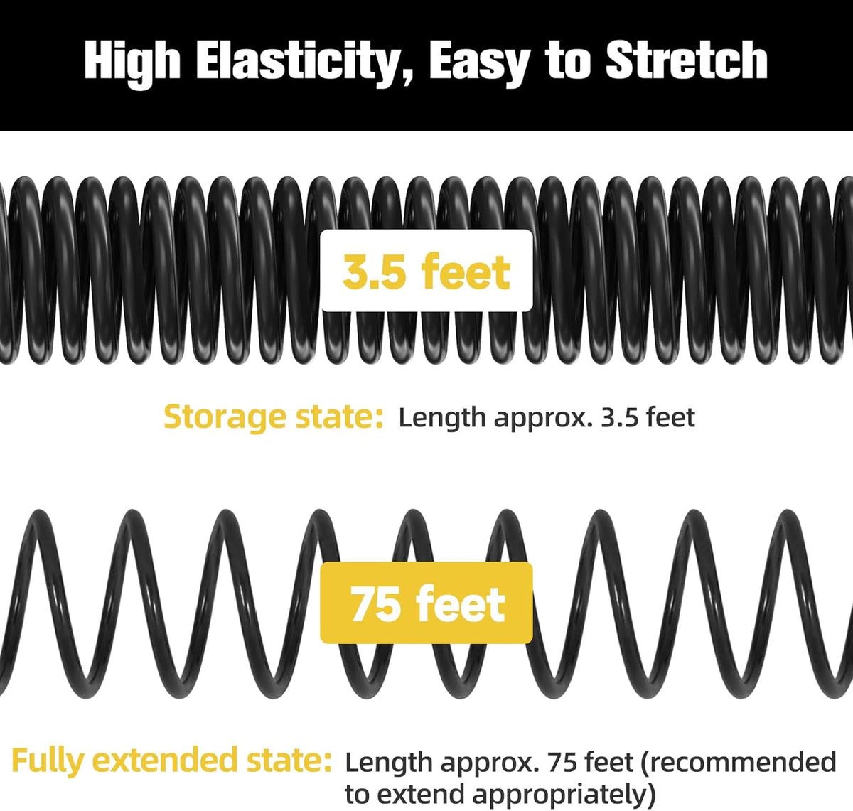 Coil Hose,3/8" EVA Coil Garden Hose 75 FT,Curly Water Hose Lightweight with Brass Connectors,Recoil