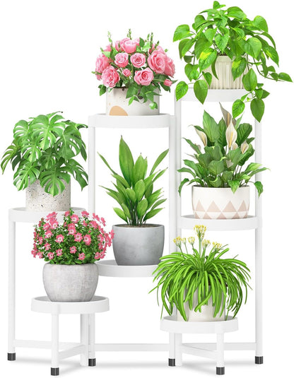 iDavosic.ly 7 Tier Folding Plant Stand Indoor Outdoor with Plastic Tray, Tiered Corner Flower