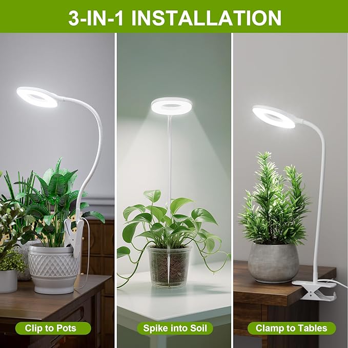 Full Spectrum Grow Lights for Indoor Plants, Clip On Plant Lights for Indoor Growing with 4/8/12H