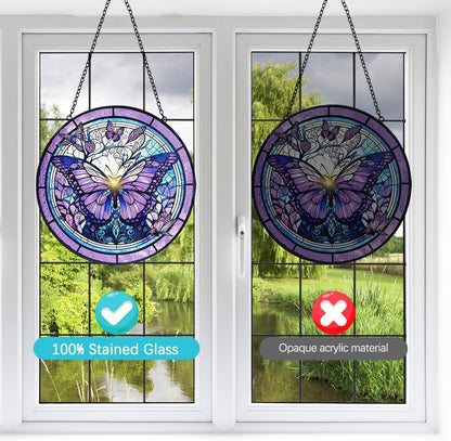 Butterfly Suncatcher Stained Glass Window Hanging - 8” Handmade Stained Glass Suncatchers for