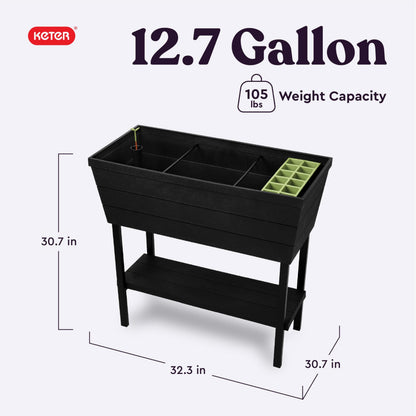 Keter Urban Bloomer 12.7 Gallon Raised Garden Bed and Outdoor Herb Garden Planter with Self