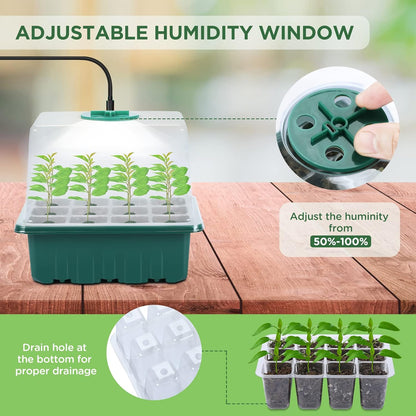 Seedfactor 7-Pack Seed Starter Kit with Grow Light (12 Cells per Tray), Plant Germination Trays