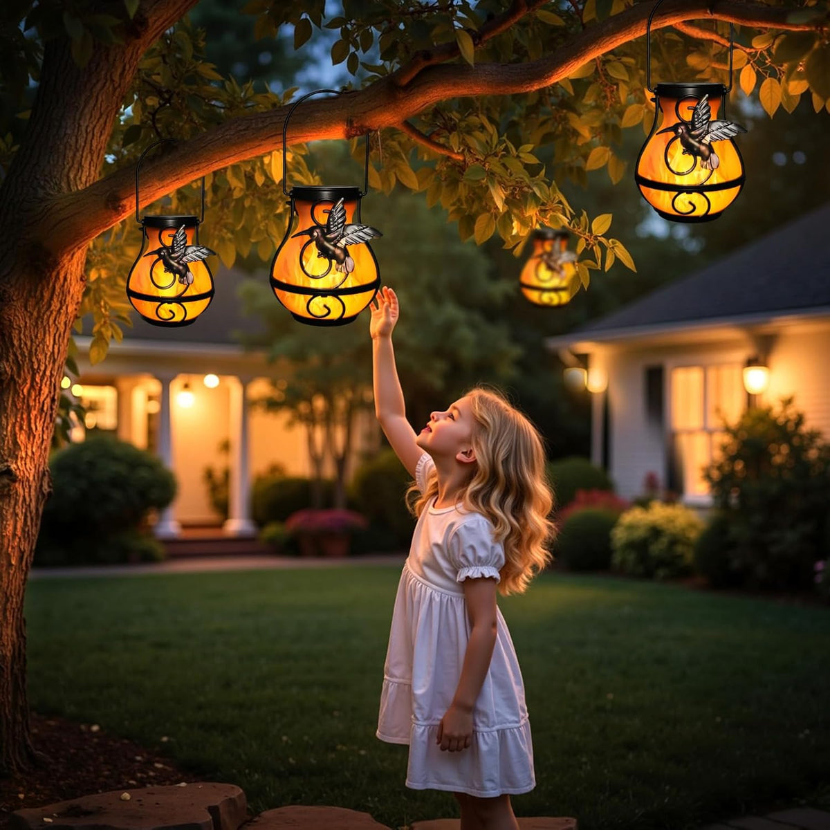 X-PREK 2 Pack Solar Lanterns Outdoor Waterproof Hummingbird Hanging Solar Lantern Flickering Flame